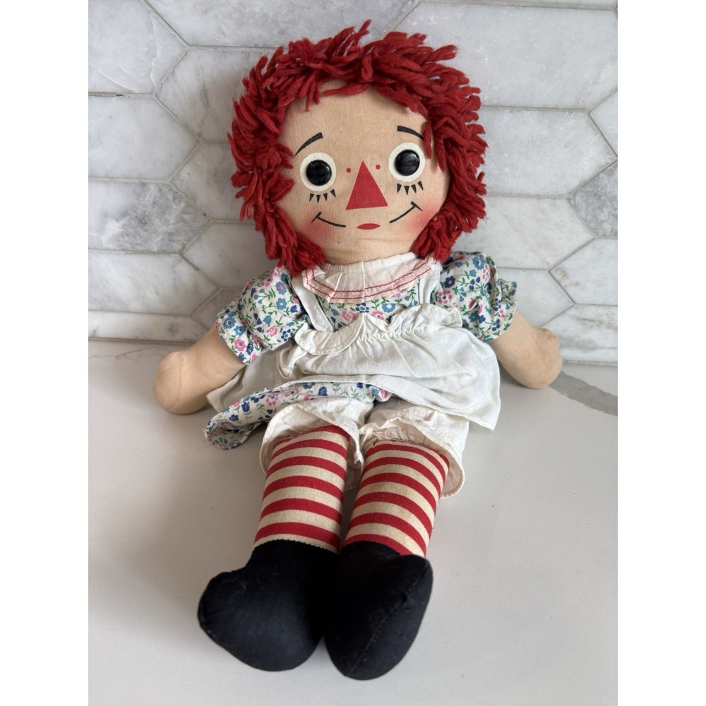 Vintage Knickerbocker Raggedy Ann Cloth Rag Doll Wind Up Musical Song Works
